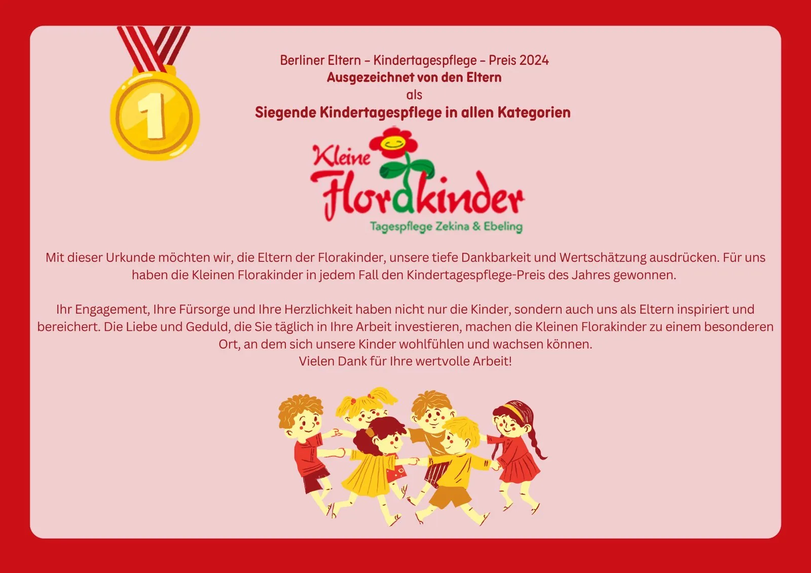 Urkunde unserer Eltern  "Beste Kindertagespflege"